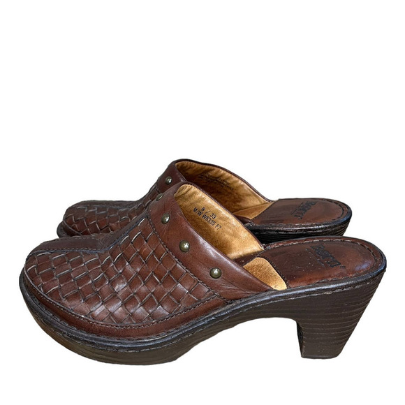 Women’s Born Brown Woven Leather With Metal Studded Clogs - Picture 3 of 7